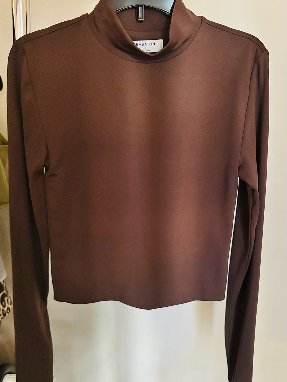Babaton Chocolate Brown Mock Neck Long Sleeve Top